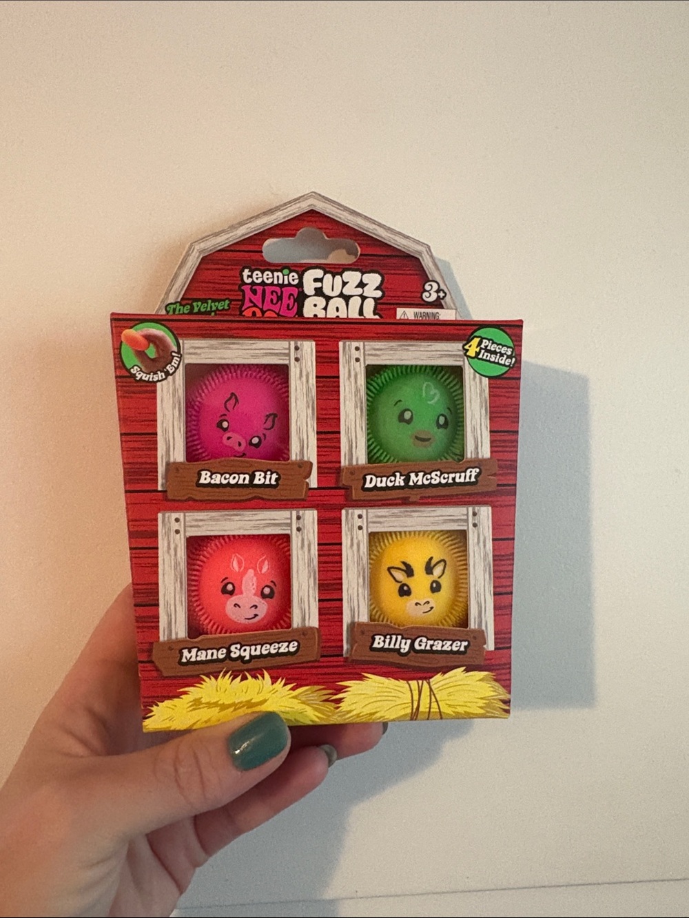 NEEDOH Fuzz Ball 4-Pack Plush Characters - Pink, Green, Red, Yellow